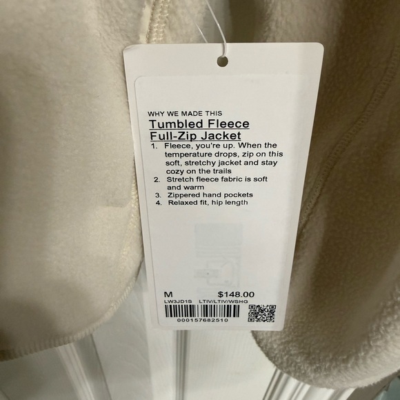 Lululemon NWT Tumbled Fleece Full-Zip Jacket. Color Light Ivory/Warm Ash Grey - Picture 10 of 10